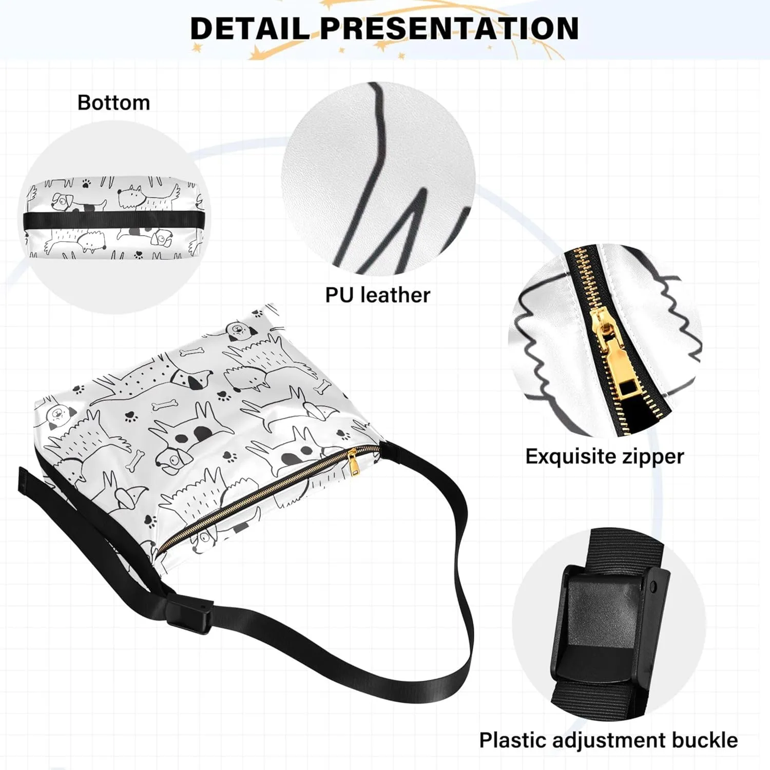Cartoon Llama Alpaca Grey Soft Leather Hobo Bags for Women Large Crossbody Bags Animal Print Crossbody Hobo Purses