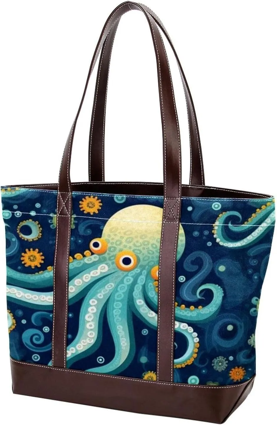 Cartoon Octopus-1738 Tote Bags Durable Leather Canvas Purses and Handbags for Women Top Handle Shoulder Satchel Hobo Bags