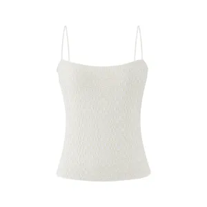 Checkerboard knit jersey strap top