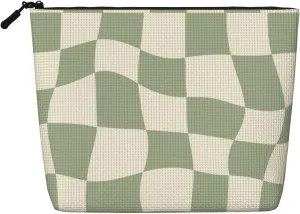 checkered makeup bag,Green Makeup Bag,cute makeup bag,retro gifts,boho makeup bag,aesthetic makeup bag,Makeup Bag Organizer,Toiletry Bag,2-5