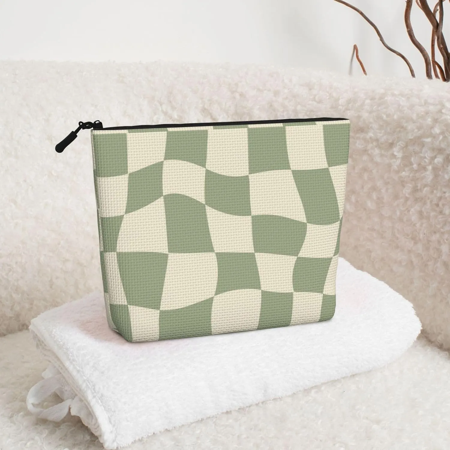 checkered makeup bag,Green Makeup Bag,cute makeup bag,retro gifts,boho makeup bag,aesthetic makeup bag,Makeup Bag Organizer,Toiletry Bag,2-5