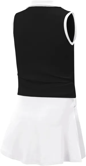 Chic Black Kids Girls Sleeveless Dress with Pockets and Athletic Skorts Set