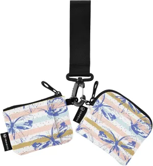 Chic Butterfly on Blue Tropical Mini Zip Around Wristlet keychain Wallet for Women with Detachable Dual Pouch Wristlet Portable wallet Coin Purse
