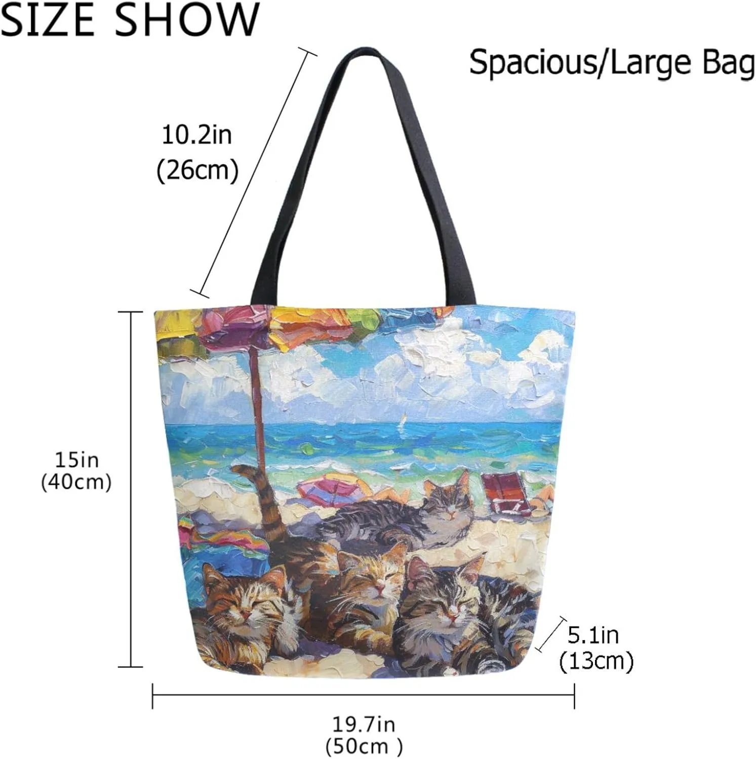 Chic Extra Large Shoulder Grocery Tote Bag, Lazily Many Cat Summer Beach Canvas Daily Gym Weekender Beach Travel Kitchen Reusable Market Shopping Handle Bag, Zzdf69759866p281c318s555