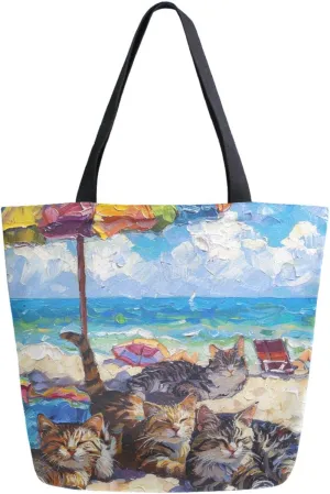 Chic Extra Large Shoulder Grocery Tote Bag, Lazily Many Cat Summer Beach Canvas Daily Gym Weekender Beach Travel Kitchen Reusable Market Shopping Handle Bag, Zzdf69759866p281c318s555