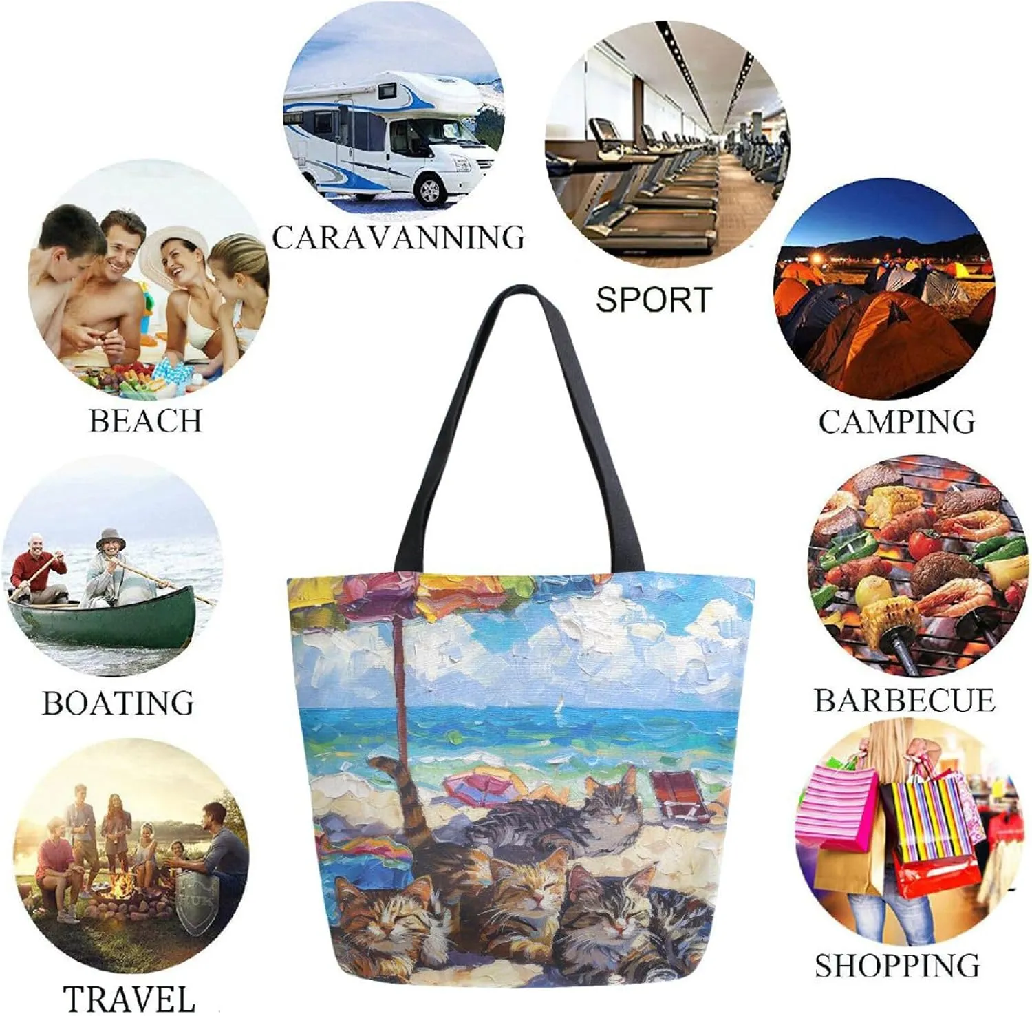 Chic Extra Large Shoulder Grocery Tote Bag, Lazily Many Cat Summer Beach Canvas Daily Gym Weekender Beach Travel Kitchen Reusable Market Shopping Handle Bag, Zzdf69759866p281c318s555
