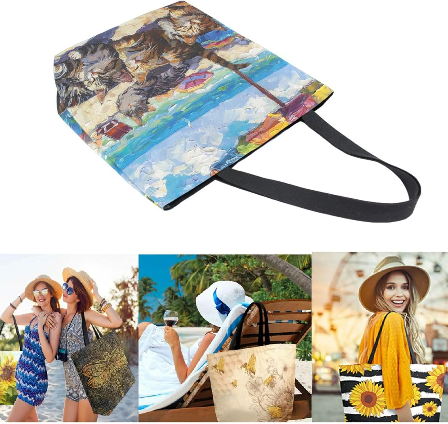 Chic Extra Large Shoulder Grocery Tote Bag, Lazily Many Cat Summer Beach Canvas Daily Gym Weekender Beach Travel Kitchen Reusable Market Shopping Handle Bag, Zzdf69759866p281c318s555
