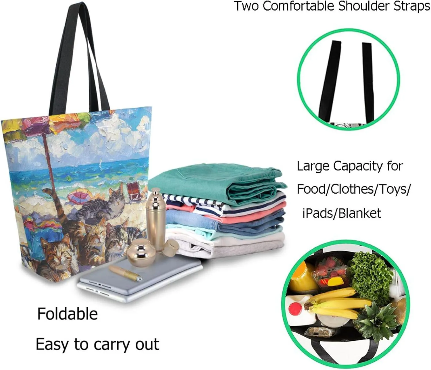 Chic Extra Large Shoulder Grocery Tote Bag, Lazily Many Cat Summer Beach Canvas Daily Gym Weekender Beach Travel Kitchen Reusable Market Shopping Handle Bag, Zzdf69759866p281c318s555