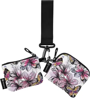 Chic Flowers and Butterflies Mini Zip Around Wristlet keychain Wallet for Women with Detachable Dual Pouch Wristlet Portable wallet Coin Purse