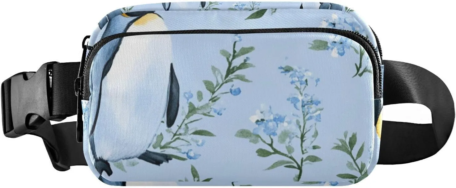 Chic Penguin Light Blue Cute Waist Pack Crossbody Bag for Men Women Waterproof Zipper Fanny Pack Sling Bag with Adjustable Strap for Travel Vacation Running