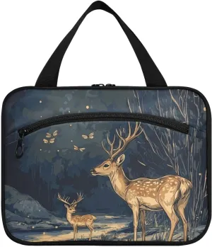 Chic Sika Deer A River hanging travel toiletry bag for men with hook, designer foldable makeup bags for women travel gym kit de para mujer