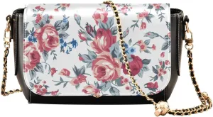 Chic Vintage Roses Crossbody Bags for Women, Trendy Small Shoulder Bag, PU Leather Clutch Purse Underarm Handbag Satchel HandBag with Adjustable Metal Chain
