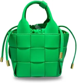 Chic Woven Leather Bucket Bag with Drawstring  Tote, Shoulder, purse, and Crossbody Bag