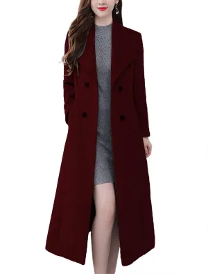 chouyatou Women's Chic Shawl Collar Work Double Breasted Maxi Long Wool Pea Coat
