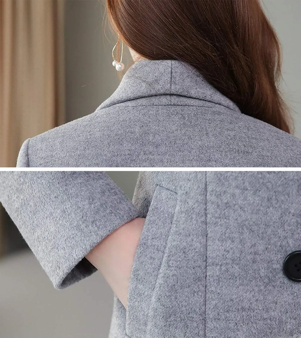chouyatou Women's Chic Shawl Collar Work Double Breasted Maxi Long Wool Pea Coat