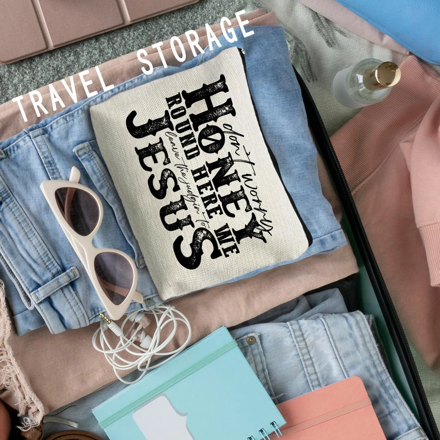 Christian Gifts for Women, Christian Makeup Bag, Don't Worry Honey Round Here We Leave The Judgin' To Jesus Cosmetic Bags Toiletry Bag, Bible Verse Gifts, Religious Gifts for Christian Woman