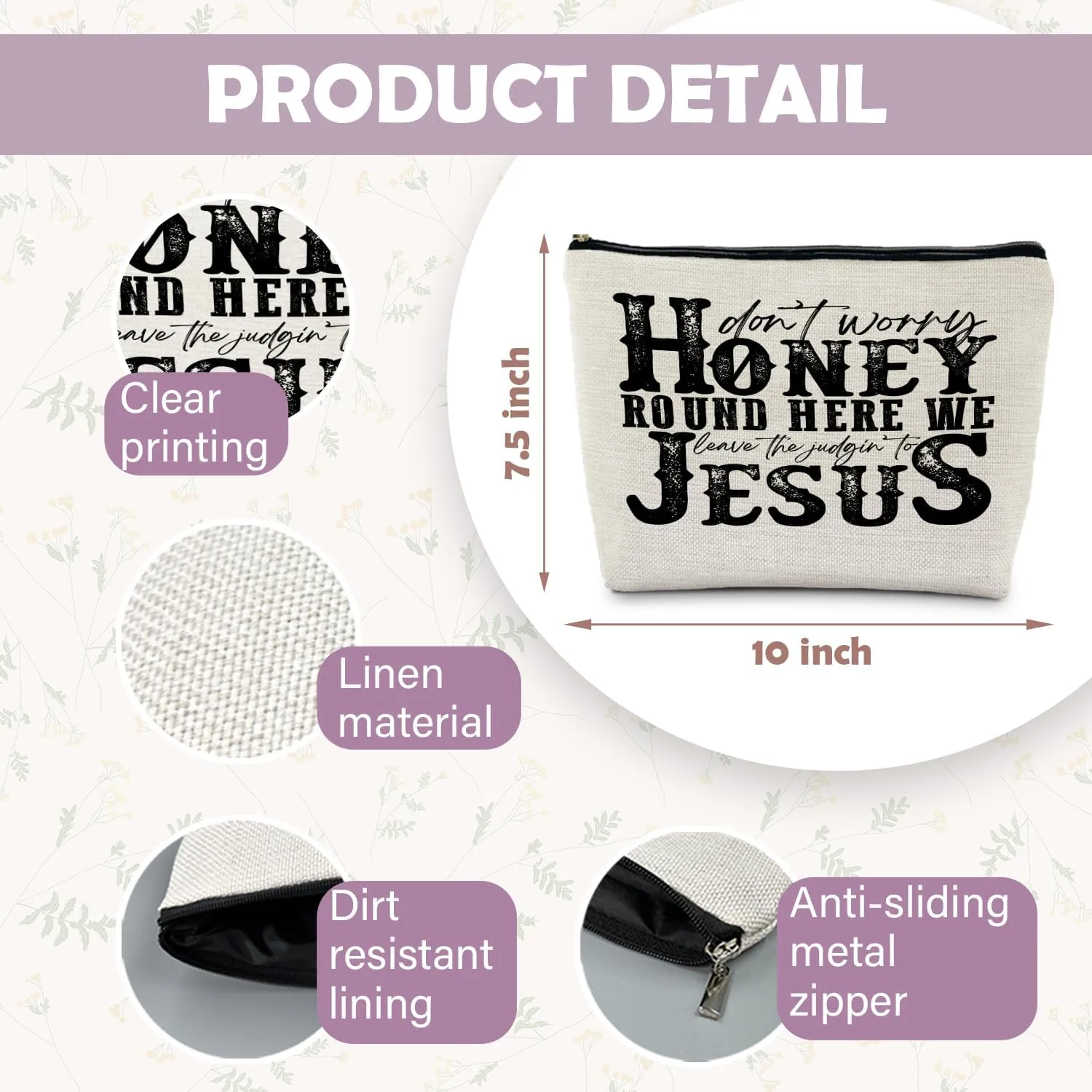 Christian Gifts for Women, Christian Makeup Bag, Don't Worry Honey Round Here We Leave The Judgin' To Jesus Cosmetic Bags Toiletry Bag, Bible Verse Gifts, Religious Gifts for Christian Woman