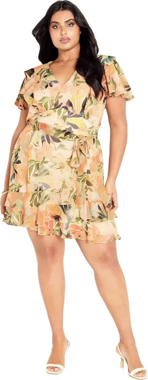 CITY CHIC Women's Callie Flutter Sleeves Mini Print Dress