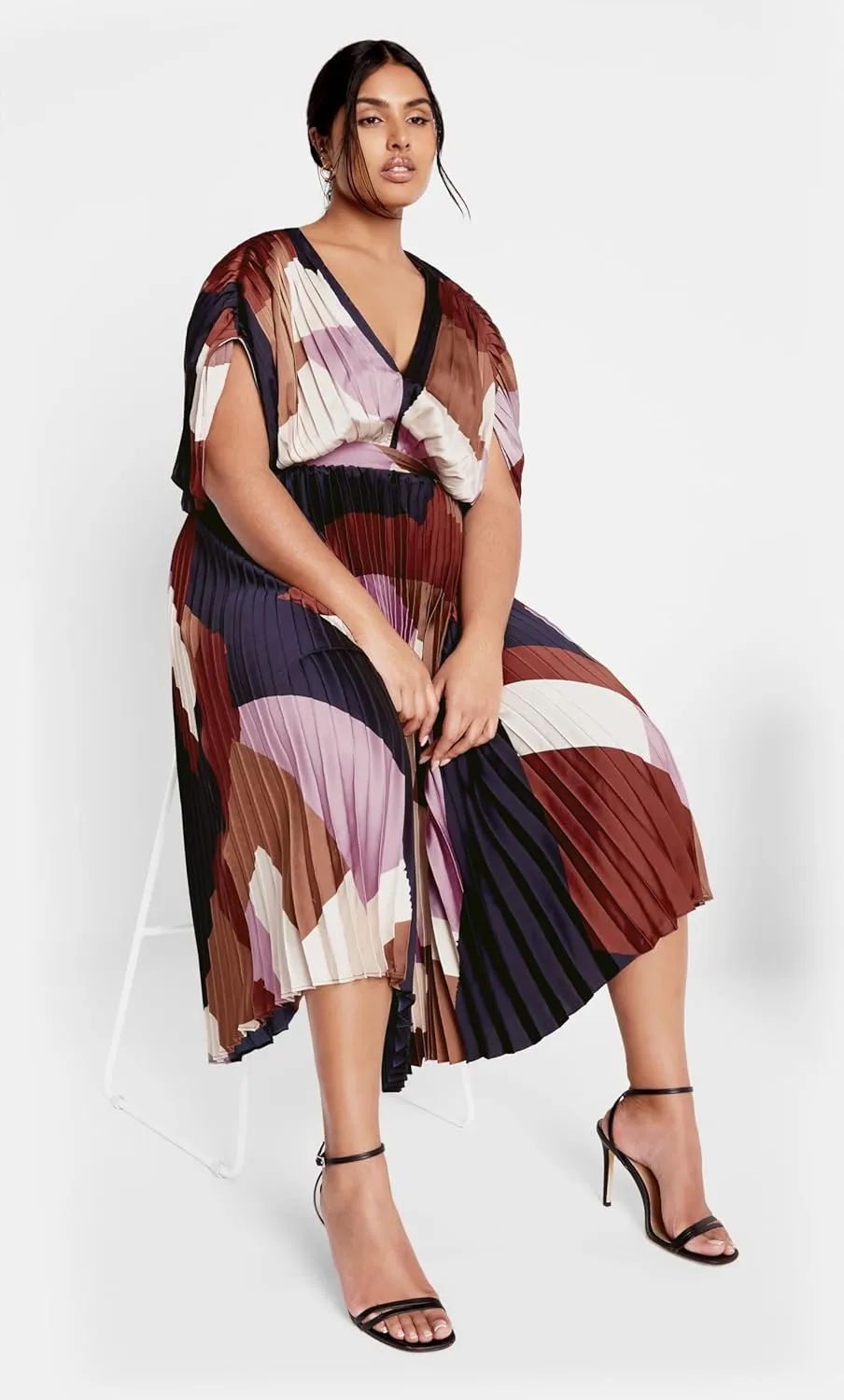 City Chic Women's Plus Size Dress-Henley Print Midi