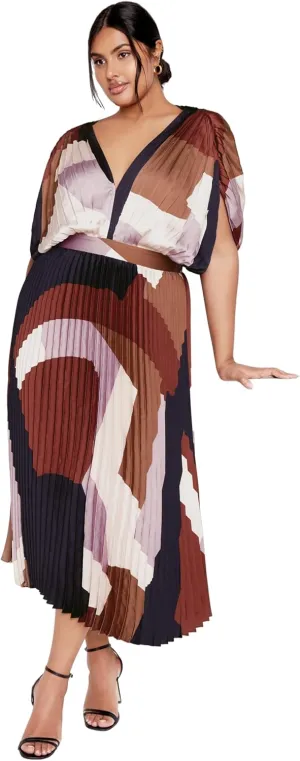 City Chic Women's Plus Size Dress-Henley Print Midi