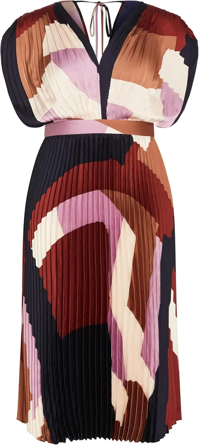 City Chic Women's Plus Size Dress-Henley Print Midi