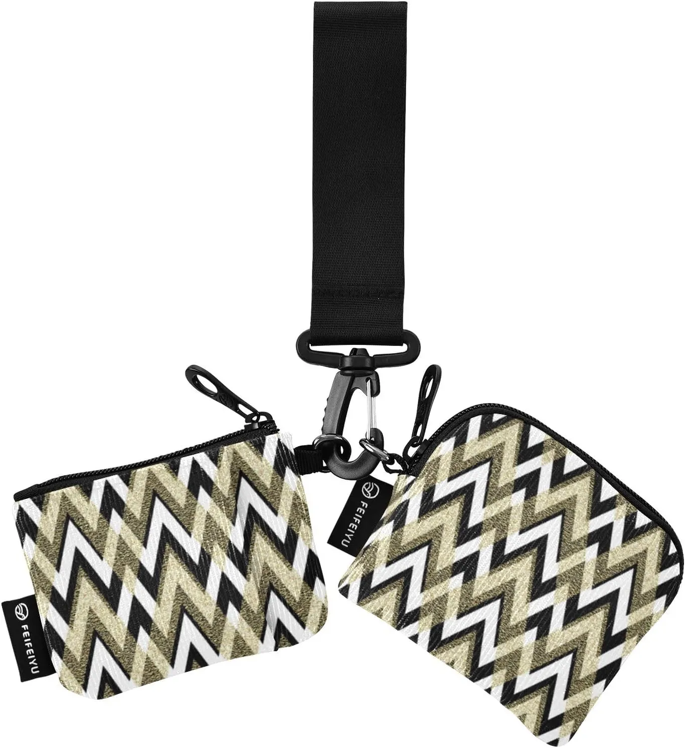 Classic Chevron Zigzag Wristlet Keychain Wallets for Women Portable Small Coin Purse