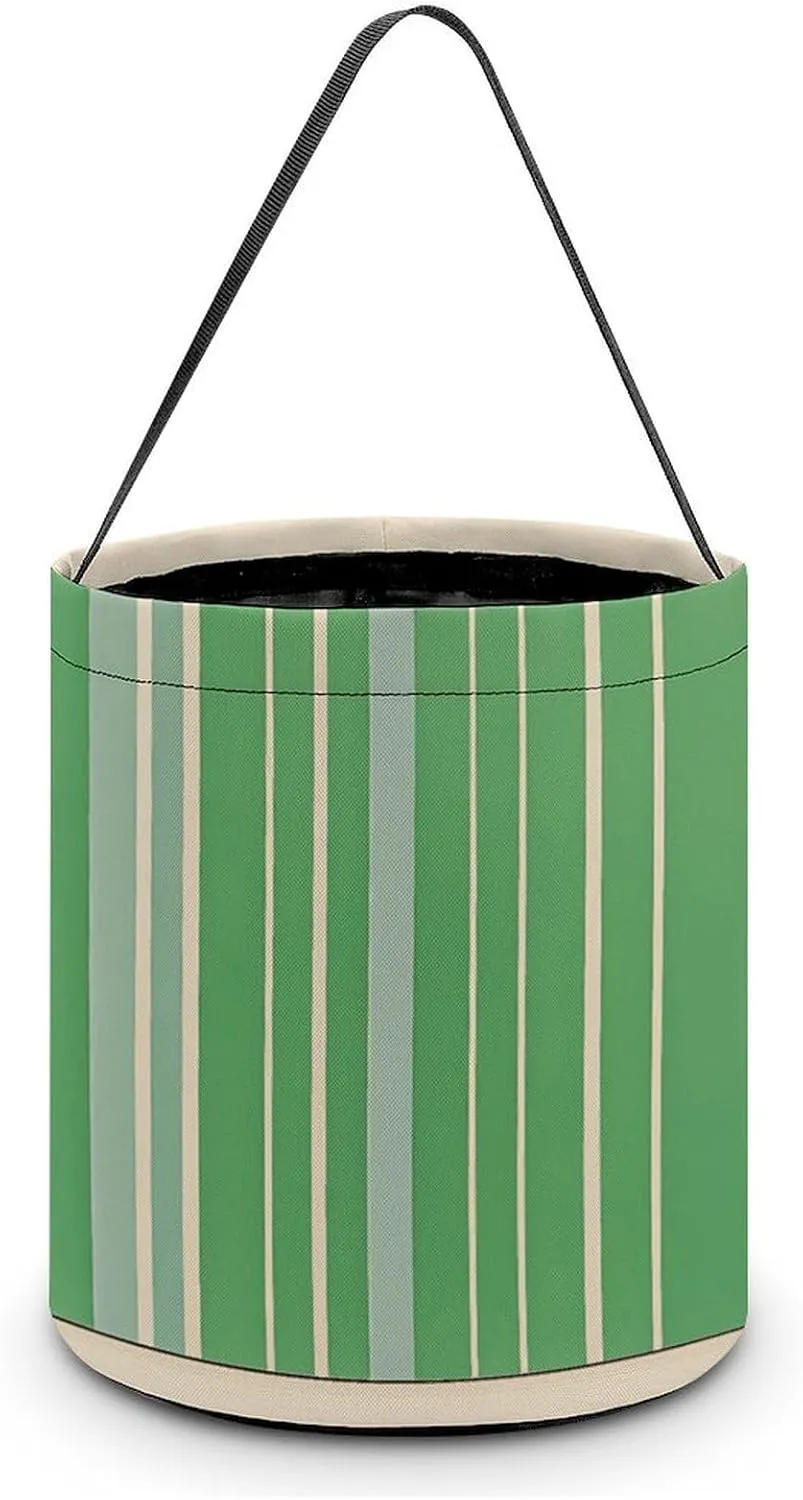 Classic Green Striped Halloween Tote Candy Bag Candy Basket Candy Bucket Gift Bag for Halloween Party