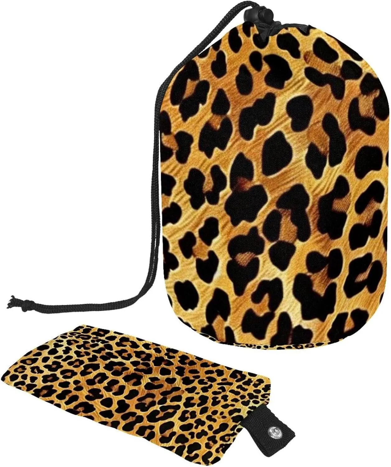Classic Leopard Print Travel Cosmetic Bags Makeup Bag for Women, Foldable Drawstring Travel Cosmetic Bags, Portable Toiletry Bucket Bag