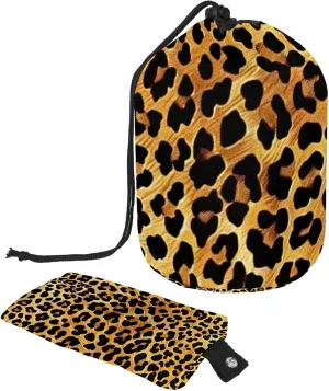 Classic Leopard Print Travel Cosmetic Bags Makeup Bag for Women, Foldable Drawstring Travel Cosmetic Bags, Portable Toiletry Bucket Bag