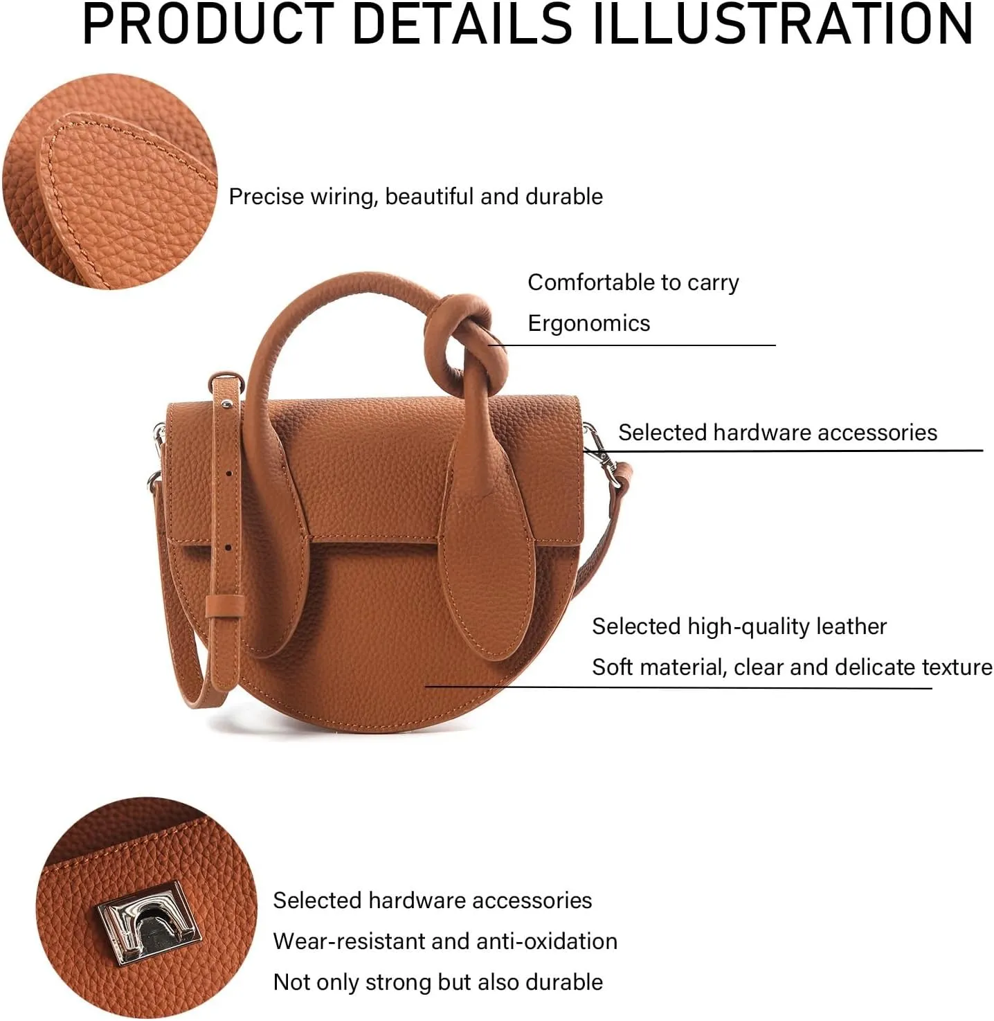Classic Waterproof Leather Shoulder Bags, Fashion Saddle Bag Purses,Designer lightweight Underarm Bag for Women