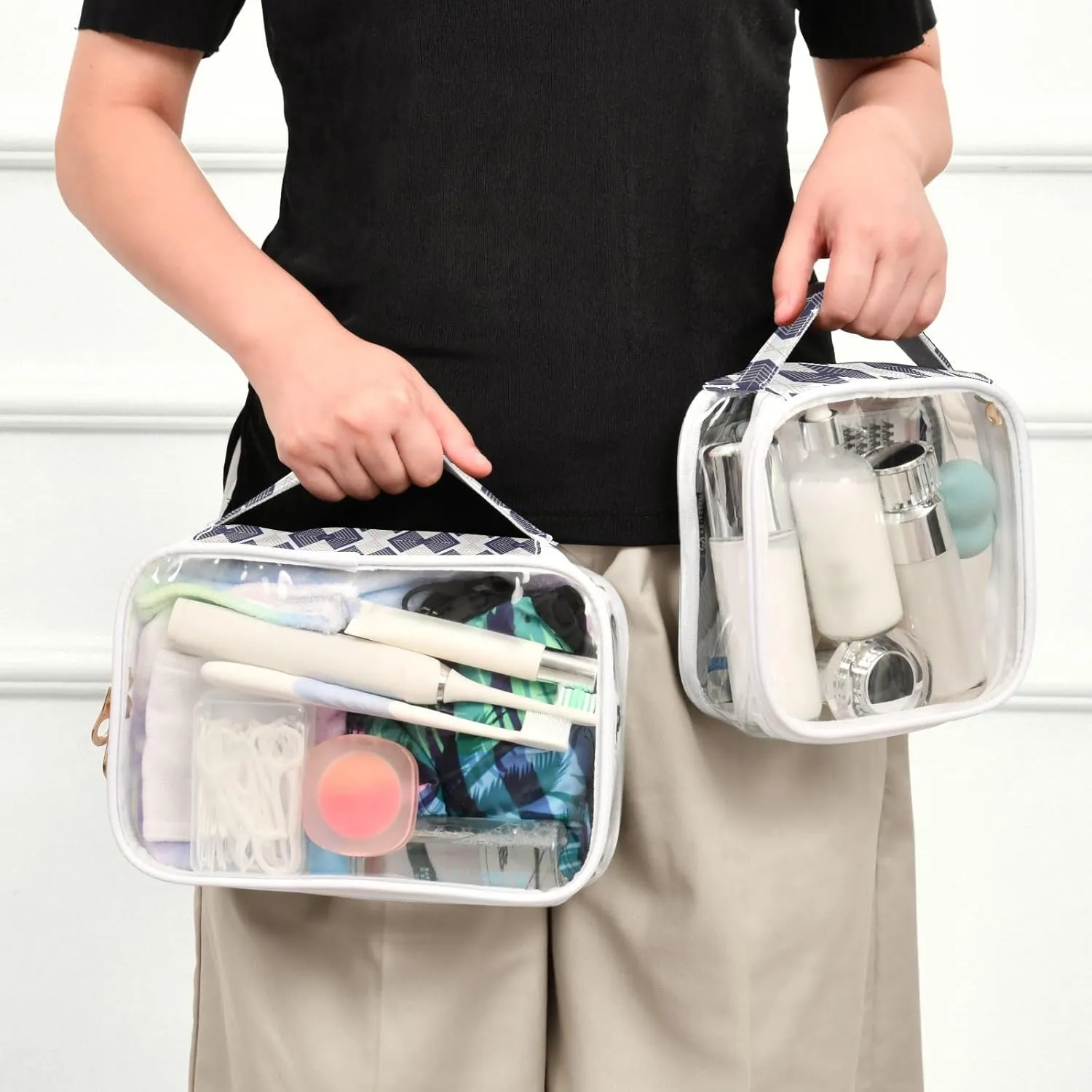 Clear Makeup Bag Clear Travel Toiletry Bag with Zipper Waterproof Clear Organizer Bags Transparent Cosmetic Bag Pouch for Traveling Women Girls 2Pack,Black Classic Texture
