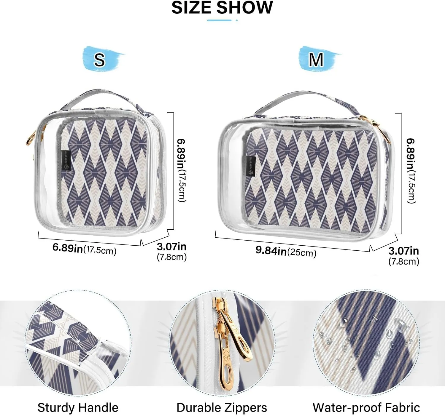 Clear Makeup Bag Clear Travel Toiletry Bag with Zipper Waterproof Clear Organizer Bags Transparent Cosmetic Bag Pouch for Traveling Women Girls 2Pack,Black Classic Texture