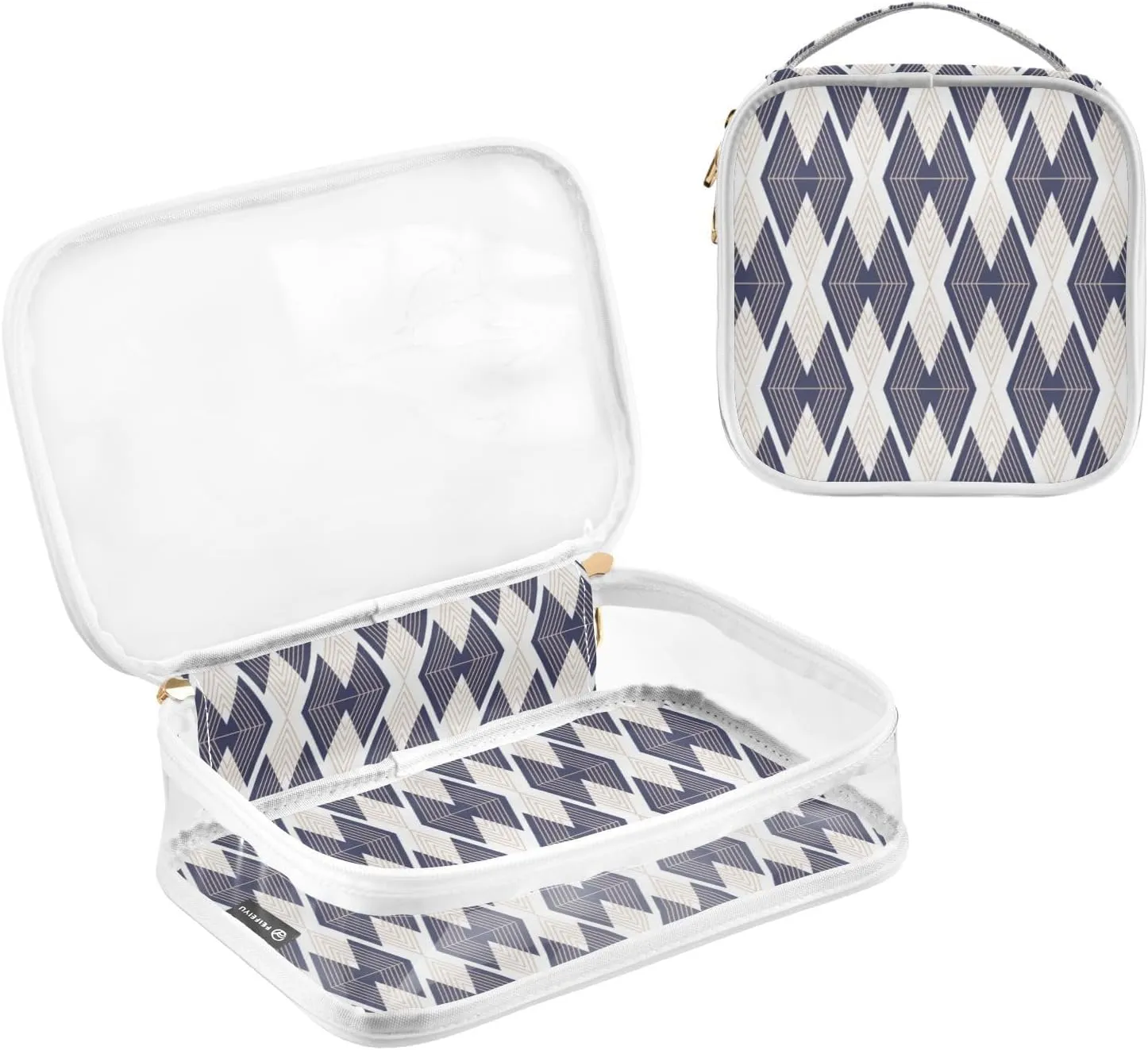 Clear Makeup Bag Clear Travel Toiletry Bag with Zipper Waterproof Clear Organizer Bags Transparent Cosmetic Bag Pouch for Traveling Women Girls 2Pack,Black Classic Texture