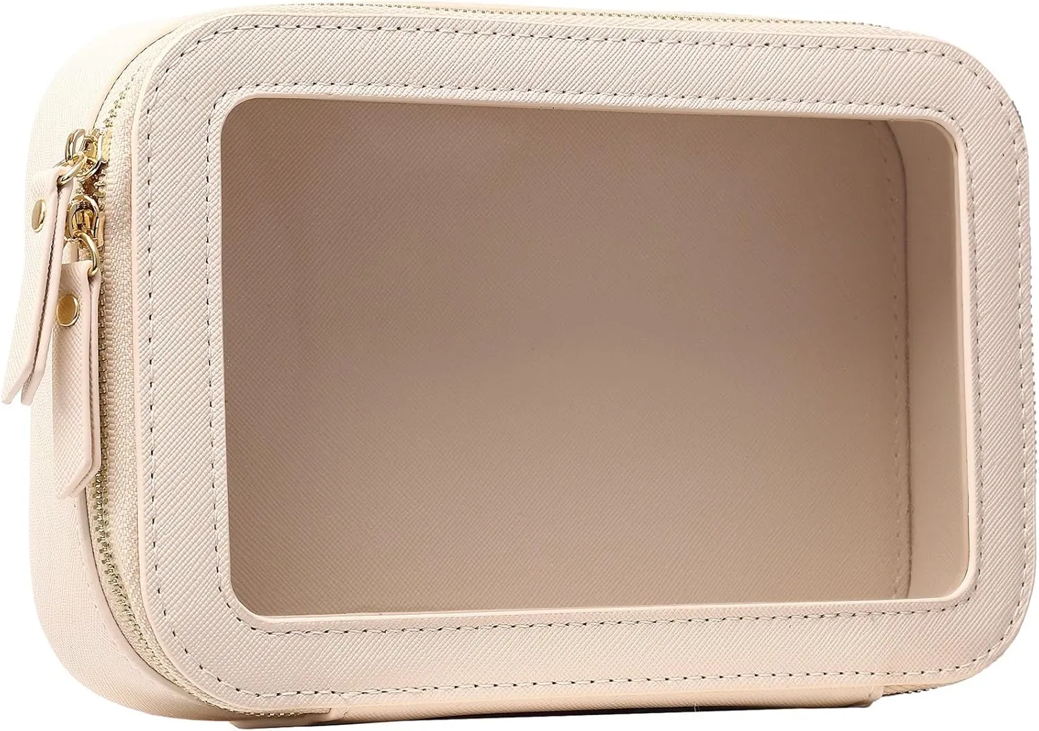 Clear Makeup Bag Small Cosmetic & Toiletry Bag Waterproof Travel Case Women's Pouch Organizer Makeup Bag for Car with Zipper Women (Beige, Small-1)