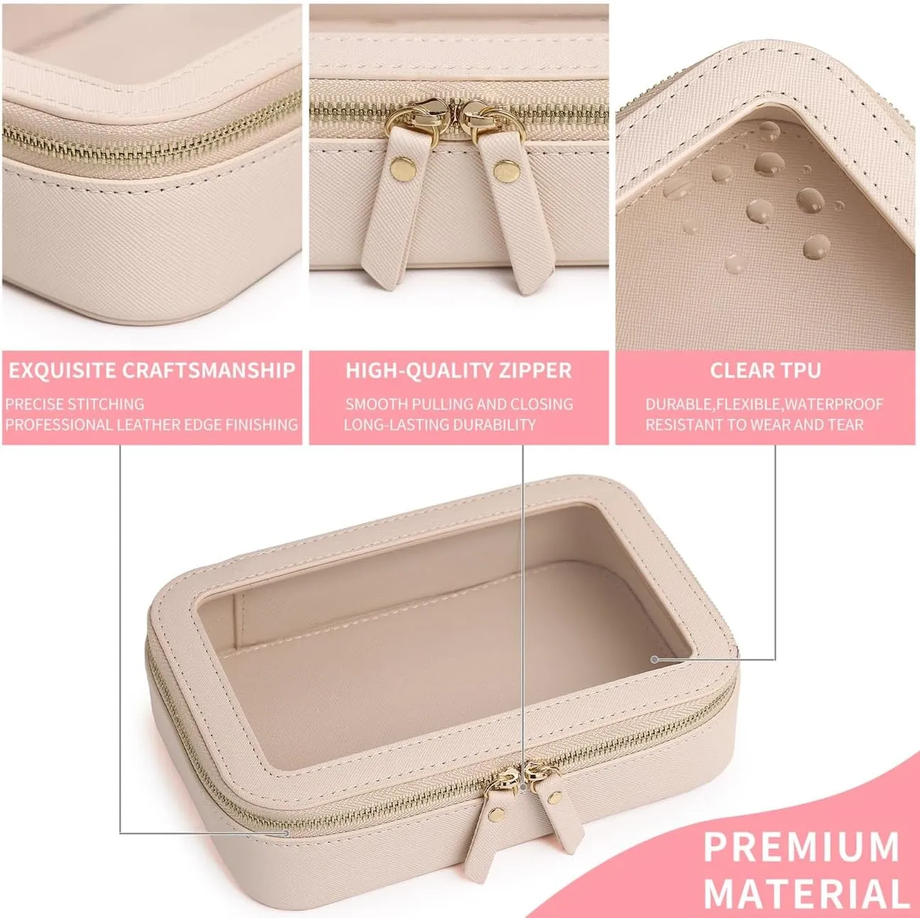 Clear Makeup Bag Small Cosmetic & Toiletry Bag Waterproof Travel Case Women's Pouch Organizer Makeup Bag for Car with Zipper Women (Beige, Small-1)