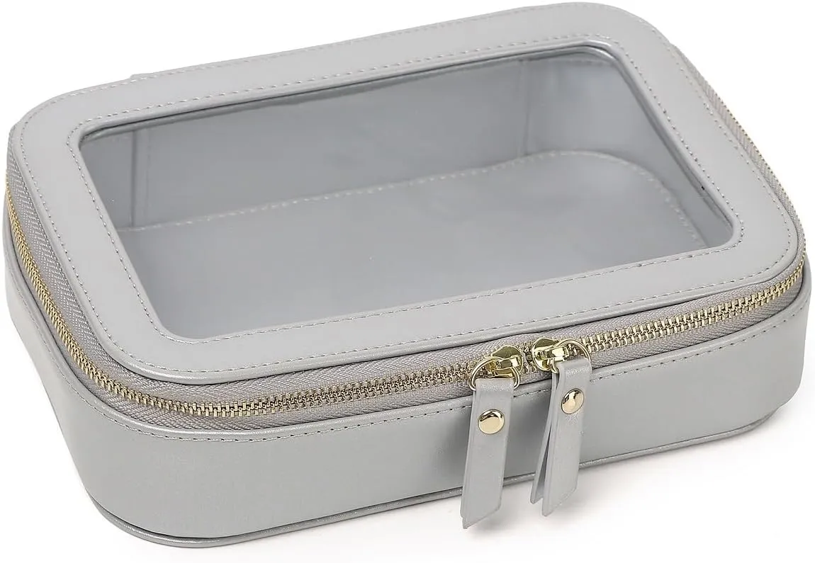 Clear Makeup Bag Small Cosmetic & Toiletry Bag Waterproof Travel Case Women's Pouch Organizer Makeup Bag for Car with Zipper Women (Gray, Small-1)