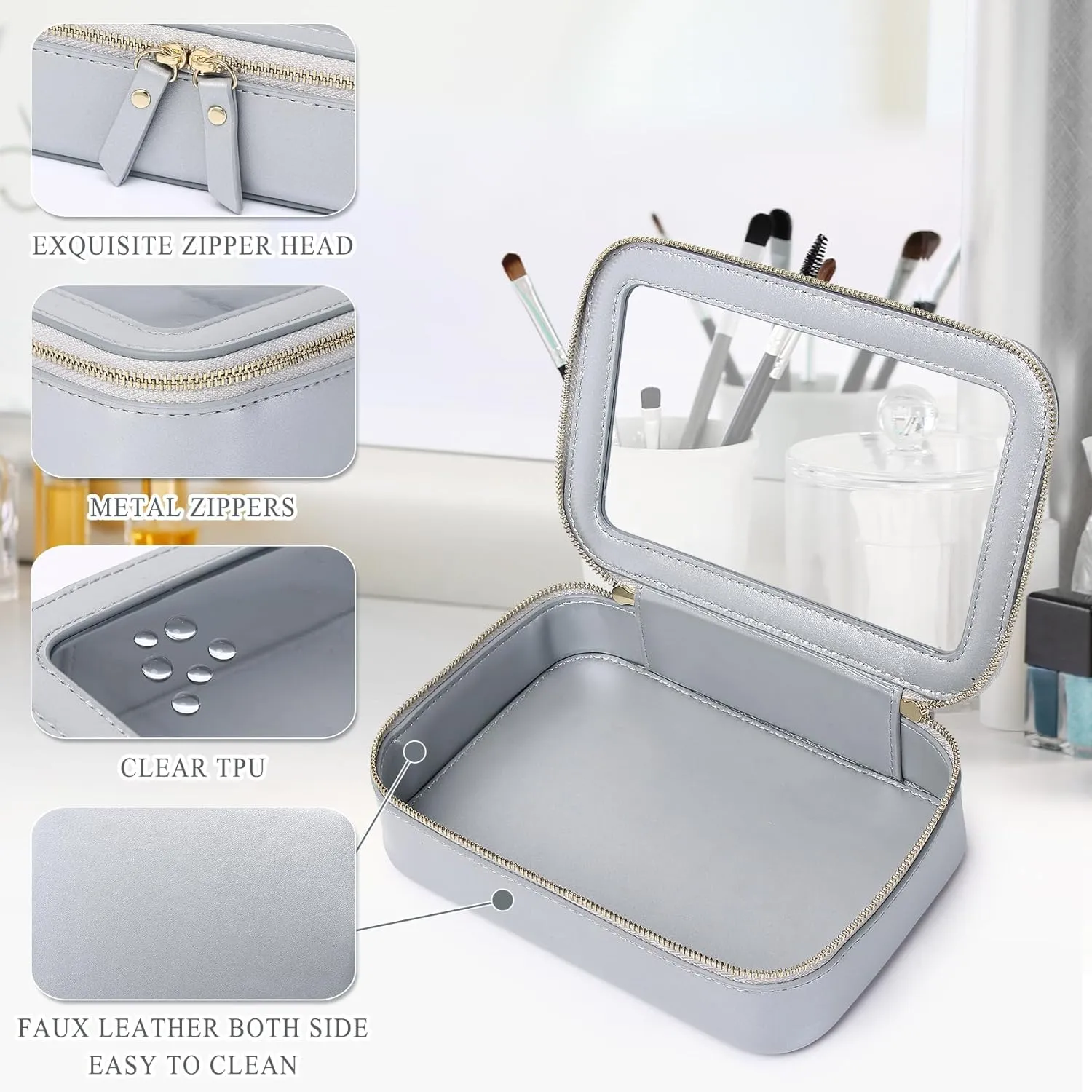 Clear Makeup Bag Small Cosmetic & Toiletry Bag Waterproof Travel Case Women's Pouch Organizer Makeup Bag for Car with Zipper Women (Gray, Small-1)