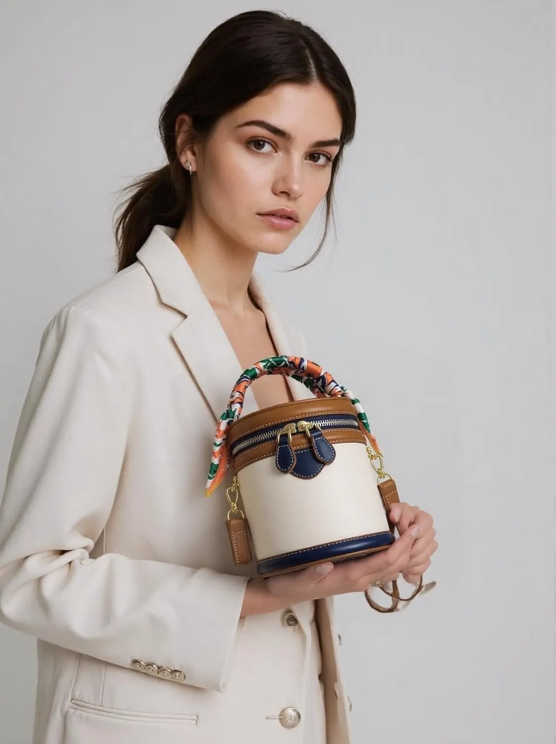 Colorblock Bucket Bag For Women,Women's Crossbody Bag,leather bucket bag,2025 New Summer Niche Design Cylinder Bag