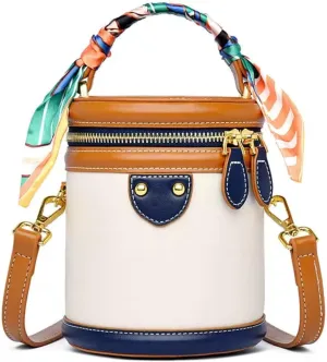 Colorblock Bucket Bag For Women,Women's Crossbody Bag,leather bucket bag,2025 New Summer Niche Design Cylinder Bag
