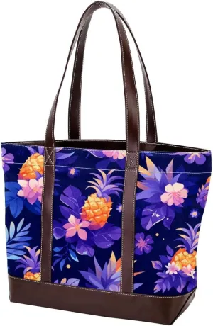 Colored Pineapple-1771 Tote Bags Durable Leather Canvas Purses and Handbags for Women Top Handle Shoulder Satchel Hobo Bags