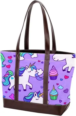 Colored Unicorn-1060 Tote Bags Durable Leather Canvas Purses and Handbags for Women Top Handle Shoulder Satchel Hobo Bags