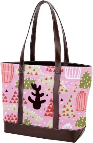 Colorful Cactus-436 Tote Bags Durable Leather Canvas Purses and Handbags for Women Top Handle Shoulder Satchel Hobo Bags