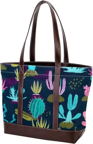 Colorful Cactus-448 Tote Bags Durable Leather Canvas Purses and Handbags for Women Top Handle Shoulder Satchel Hobo Bags