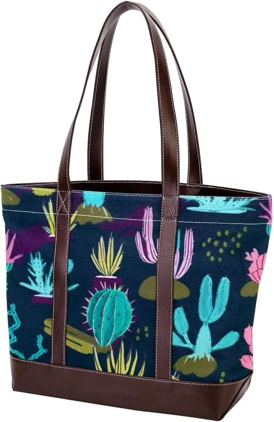 Colorful Cactus-448 Tote Bags Durable Leather Canvas Purses and Handbags for Women Top Handle Shoulder Satchel Hobo Bags