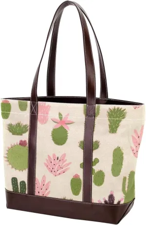 Colorful Cactus-460 Tote Bags Durable Leather Canvas Purses and Handbags for Women Top Handle Shoulder Satchel Hobo Bags