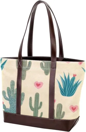 Colorful Cactus-463 Tote Bags Durable Leather Canvas Purses and Handbags for Women Top Handle Shoulder Satchel Hobo Bags