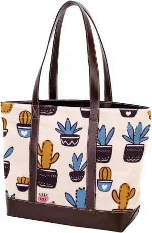Colorful Cactus-472 Tote Bags Durable Leather Canvas Purses and Handbags for Women Top Handle Shoulder Satchel Hobo Bags