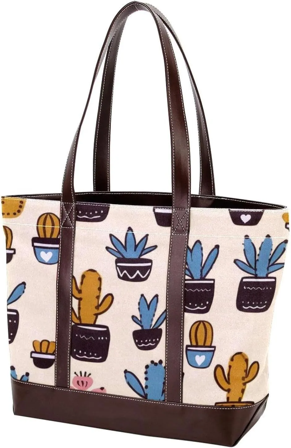 Colorful Cactus-472 Tote Bags Durable Leather Canvas Purses and Handbags for Women Top Handle Shoulder Satchel Hobo Bags