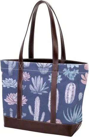 Colorful Cactus-475 Tote Bags Durable Leather Canvas Purses and Handbags for Women Top Handle Shoulder Satchel Hobo Bags