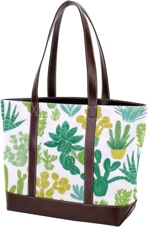 Colorful Cactus-493 Tote Bags Durable Leather Canvas Purses and Handbags for Women Top Handle Shoulder Satchel Hobo Bags